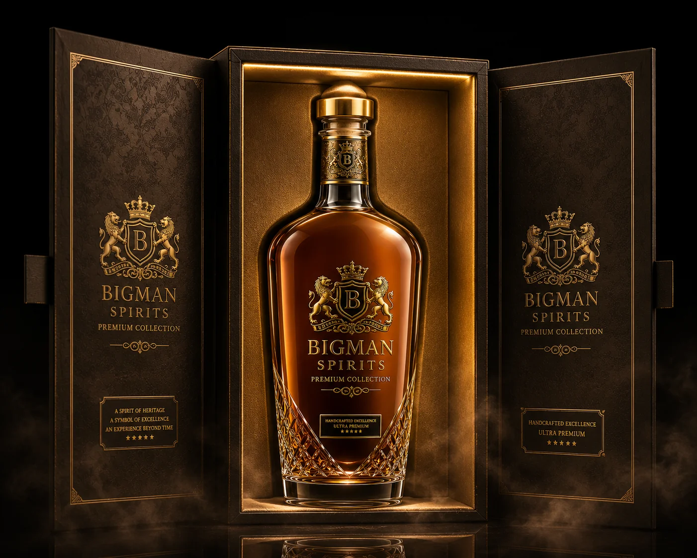 Hộp mở lót nhung, chai đặt trong khay — Royal Lion